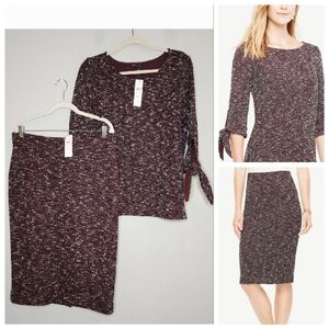 NWT Ann Taylor 2 Piece Set Stretch Tweed Skirt And Top Burgundy Size XL Size 14